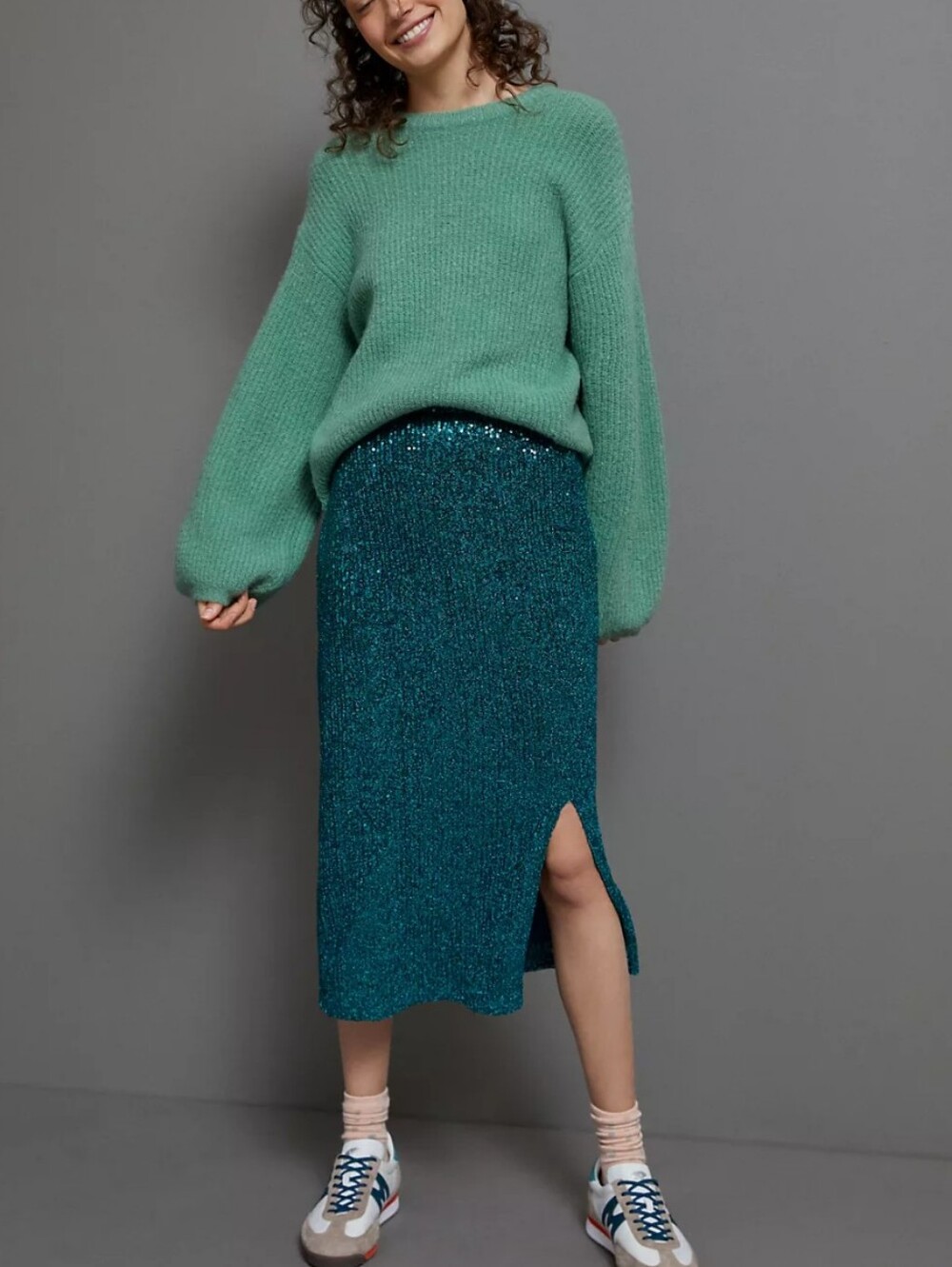 Anthropologie Maeve Alicia Sequined Teal Midi Skirt